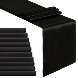 Wikineon Black Satin Table Runners 10 Pack 12x108 inch Black Party Table Runner Long Smooth Satin Silk Fabric for New Year Party Wedding Decorations - 1 of 4
