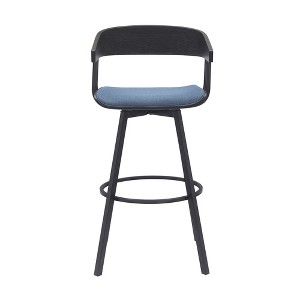 HomeRoots 31" Blue and Black Fabric with Metal Swivel Bar Height Bar Chair - 1 of 4