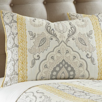 St. Claire Full Gray and Yellow Cotton Reversible Quilt Set