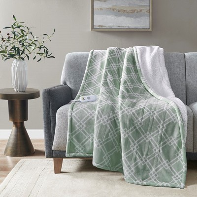 Plush to Faux-Shearling Heated Throw Blanket - Geometric Print with 5 Heat Settings, 3-Hour Auto Shut-Off, Machine Washable for Cozy Comfort