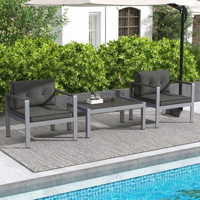 Gray Aluminum Outdoor Armchair Set with Cushions
