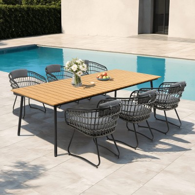 Crestlive Products Patio Outdoor Rattan Dining Chairs Set with Cushions and Armrest