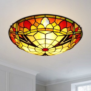 YIYIBYUS 3-Light Multicolored Mosaic Tiffany Flush Mount Ceiling Light with  Stained Glass Shade - 1 of 4