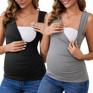 INSPIRE CHIC Women's 2 Pcs Crossover Ruched Maternity Sleeveless Basic Shirt Tank Nursing Tops - 1 of 4