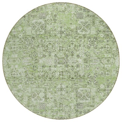Artichoke Green And Olive Green Floral Washable Indoor Outdoor Area Rug