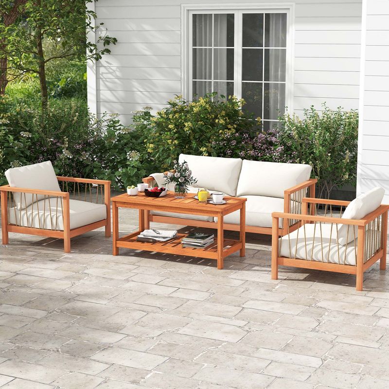 Costway Patio Coffee Table 2-Tier Outdoor Side Rectangle Side Table Solid Wood Porch, 2 of 10