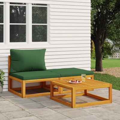 vidaXL 3 Piece Patio Lounge Set with Cushions Solid Wood Acacia