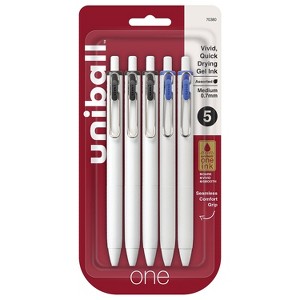 uni-ball uni one Retractable Gel Pens Medium Point 0.7mm Black/Blue Ink 5/Pack (70380) - 1 of 4