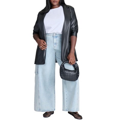 ELOQUII Women's Plus Size Wide Leg Cargo Jean