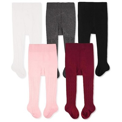 Cozyway Cable Knit Cotton Leggings/Tights for Toddler Girls, 5 Pack, White/Black/Dark Gray/Burgundy/Pink, 2-4 Years Old