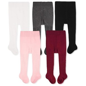 Cozyway Cable Knit Cotton Leggings/Tights for Toddler Girls, 5 Pack, White/Black/Dark Gray/Burgundy/Pink, 2-4 Years Old - 1 of 4