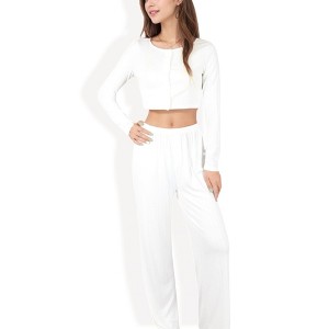 Anna-Kaci Lounge Women's Cropped Long Sleeve Lounge Set with High Waist Pants - 1 of 4
