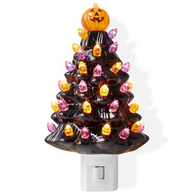 Casafield Ceramic Christmas Tree Night Light - Plug-in Vintage Christmas Decorative Night Light with # Bulbs and Star Topper