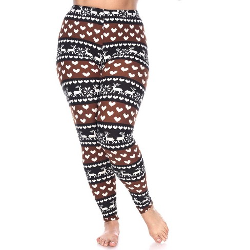 Women's Plus Size Printed Leggings Brown/White One Size Fits Most Plus -  White Mark