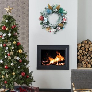 24in Artificial Christmas Wreath with Christmas Tree and House Village, Xmas Holiday Wreath for Indoor Outdoor Wall Window Home Front Door Decor - 1 of 4