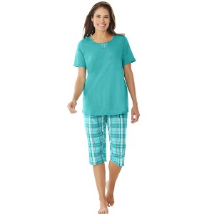 Dreams & Co. Women's Plus Size 2-Piece Short-Sleeve & Capri PJ Set - 1 of 2