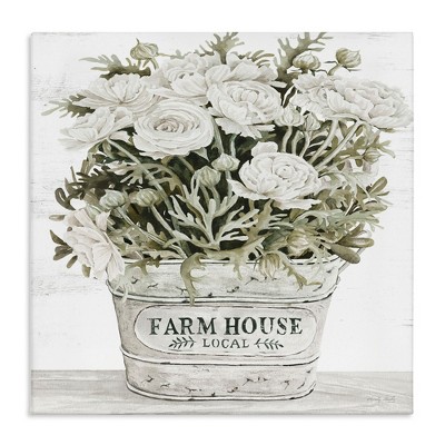 Stupell Industries Farmhouse Planter White Rose Blossoms, 36" x 36"