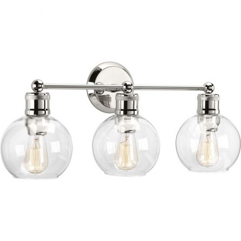 Progress Lighting Hansford 3-Light Bath Vanity Fixture, Polished Nickel, Clear Spherical Shade - image 1 of 4