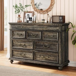 Farmhouse 9-Drawer Dresser 47" Wide - Rustic Wood Chest with Metal Handles, Vintage Storage Organizer for Bedroom to Living Room - 1 of 4