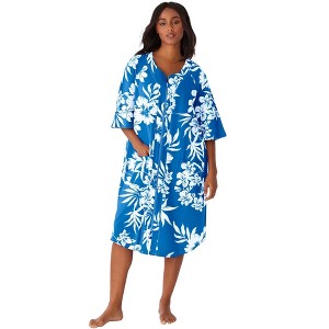 Dreams & Co. Plus Size Short French Terry Zip-Front Robe - 1 of 4
