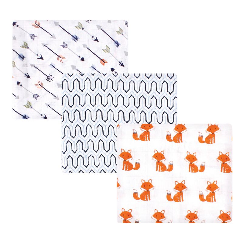 Hudson Baby Infant Boy Cotton Muslin Swaddle Blankets, Orange Foxes, One Size, 1 of 7