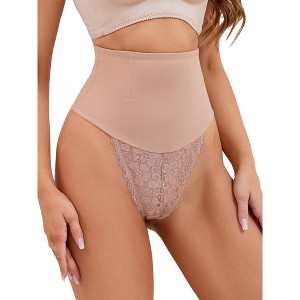 INSPIRE CHIC Women's Lace Tummy Control Thongs High Waist Hi-Cut Control Panties - 1 of 4