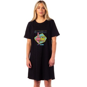 SpongeBob SquarePants Women's I Love Nerds Pajama Dorm Sleep Shirt Nightgown Black - 1 of 4