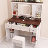 NicBex Vanity Desk with Mirror Small Vanity with Sliding Mirror and Charging Station, Farmhouse Makeup Vanity Set with Sponge Soft Stool, White - 4 of 4