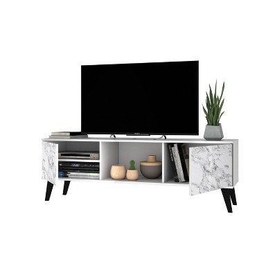 White and Marble 53" TV Stand with Cabinet