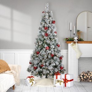 Northlight Pre-Lit Snowy Bristle Pine Artificial Christmas Tree - 6' - Clear Lights - 1 of 4