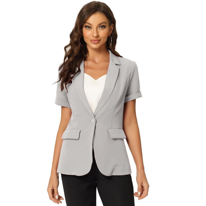 Allegra K Women's Notch Lapel Collar One Button Office Formal Short Sleeve Blazer, 1 of 5