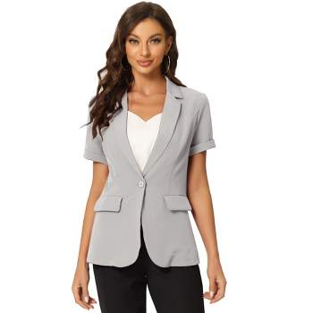 Allegra K Women's Notch Lapel Collar One Button Office Formal Short Sleeve Blazer