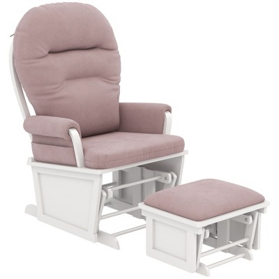 Image of HOMCOM Nursery Glider Rocking Chair with Ottoman, Thick Padded Cushion Seating and Wood Base, Pink