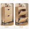 Hidden Rattan Shoe Storage Cabinet with 2 Flip Doors & Drawer, Adjustable Freestanding Shoe Organizer with Metal Legs for Entryway & Hallway - 2 of 4