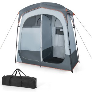 Costway 2 Room Shower Tent Oversize Privacy Shelter Portable Dressing Toilet Outdoor Gray/Blue/Brown - 1 of 4