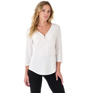 Rekucci Women’s Ultra Soft 3/4 Sleeve Tunic with Chic Front Zipper – Stylish, Comfortable Top for Work or Casual Wear - 1 of 4