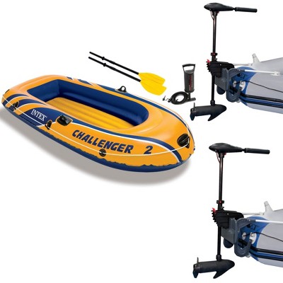 Intex Challenger 2 Inflatable Raft Set & 2 Transom Mount 8 Speed Trolling Motors