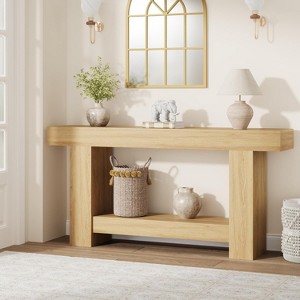 Wooden Console Table, 2-Tier Large Sofa Table with Storage, Wood Farmhouse Console Table for Living Room, Entryway, Hallway - 1 of 4