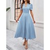 BLUEMING Womens Casual Maxi Dresses Puff Sleeve V Neck Flowy Vacation High Waist Boho Pleated Dresses - 4 of 4