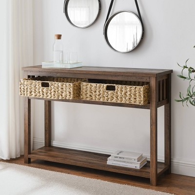 Mission Entry Table with Woven Baskets - Saracina Home