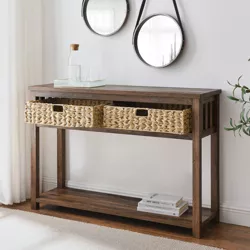 Mission Entry Table with Woven Baskets Rustic Oak - Saracina Home