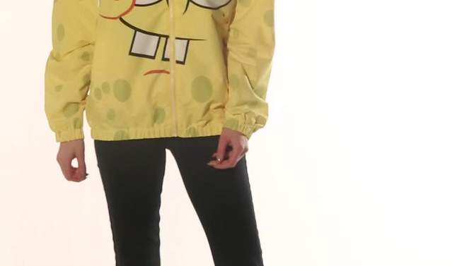Members Only - Women's Spongebob Windbreaker Oversized Jacket, 2 of 8, play video