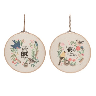 Transpac Fabric Embroidered Hoop Decor Set of 2 Spring Home Decorations