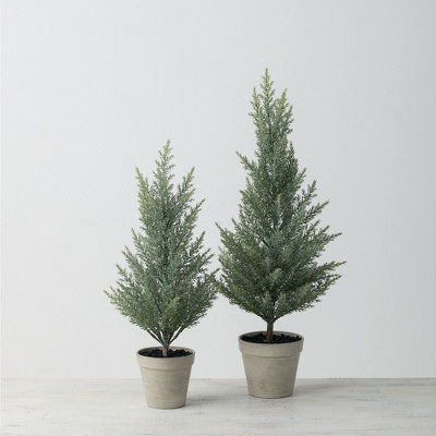 Sullivans Artificial Set of 2 Mini Cedar Trees 24.5"H & 20"H Green