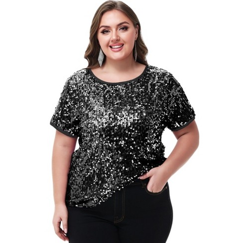 Black and silver plus size tops hot sale