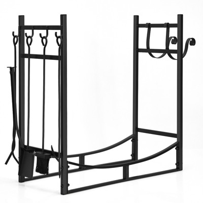 Tangkula 30" Firewood Rack with Tool Set 30" Fireplace Log Holder for Indoor&Outdoor Wood Stacker Lumbar Storage Organizer