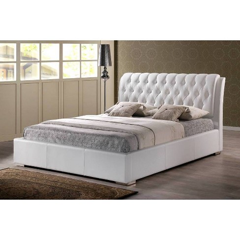 Full Bianca Modern Bed With Tufted Headboard White Baxton Studio