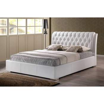 Full Bianca Modern Bed with Tufted Headboard White - Baxton Studio