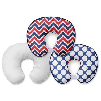 Bacati - 3 pc Chevron/Dots Nany Red Hugster Feeding & Infant Support Nursing PillowMixNMatch Navy/Red Nursing Pillow