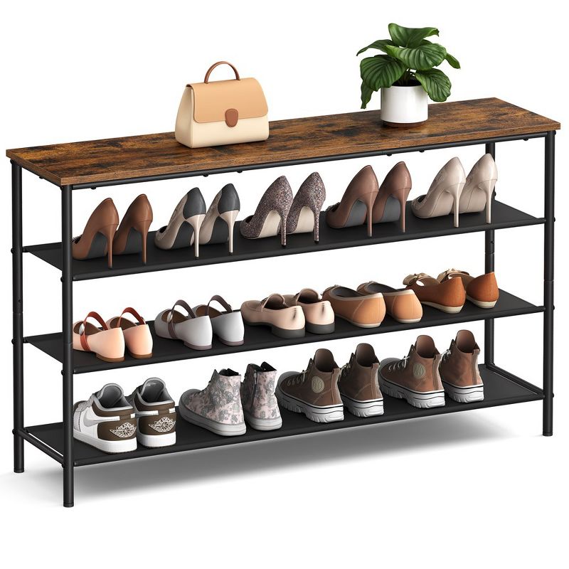 VASAGLE Shoe Rack 4 Tier Shoe Storage Rack for 15-18 Pairs of Shoes Rustic Brown and Black, 2 of 4